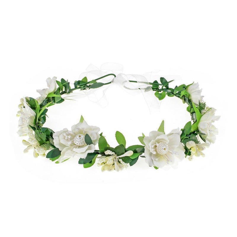 Vividsun Wedding Hair Wreath Floral Garland Crown Headpiece Adjustable Rose Flower Crown (A-white) - Image 1